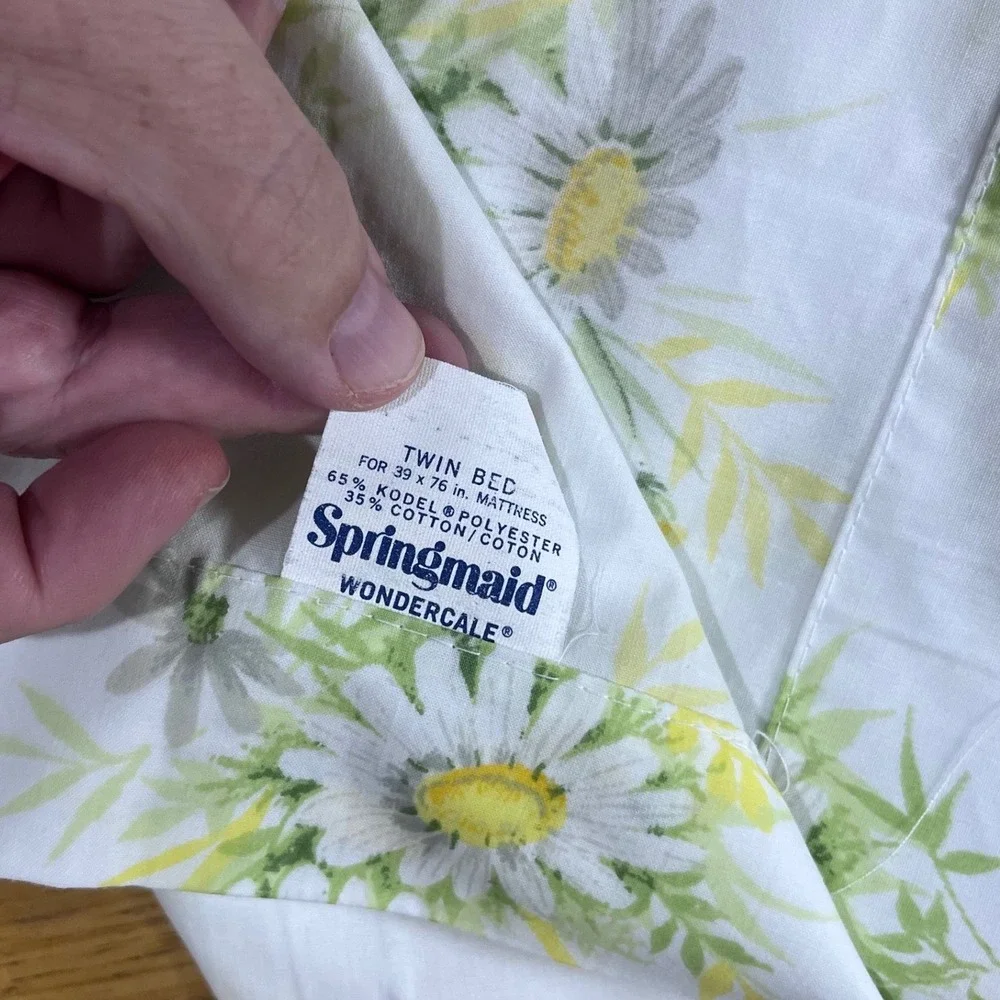 Vtg Springmaid Wondercale Twin Sheet Set 70s Yellow Daisy Floral MCM Retro